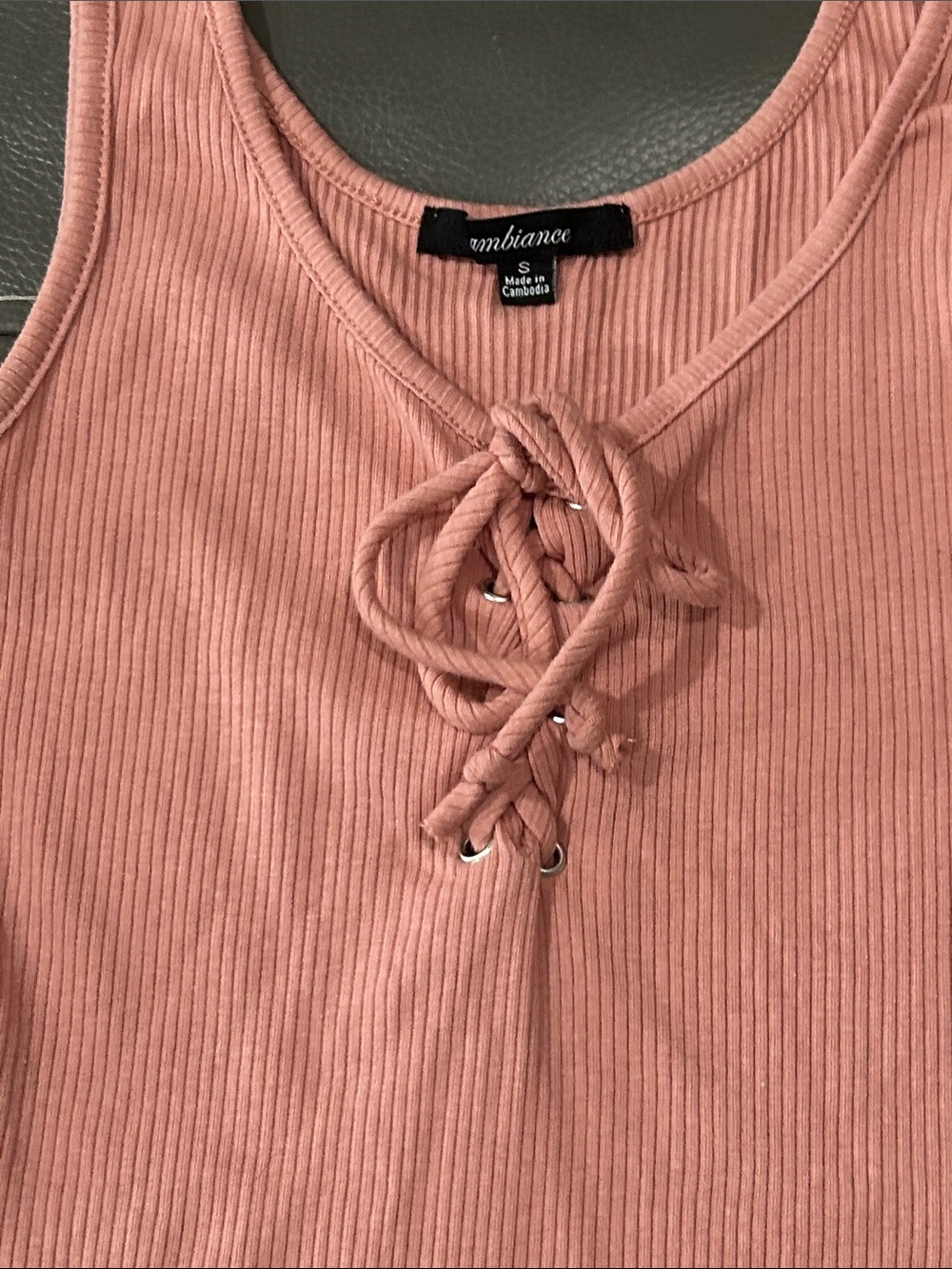 Ambiance Ribbed Lace-Up One-Piece pink bodysuit Sz S - Picture 3 of 6
